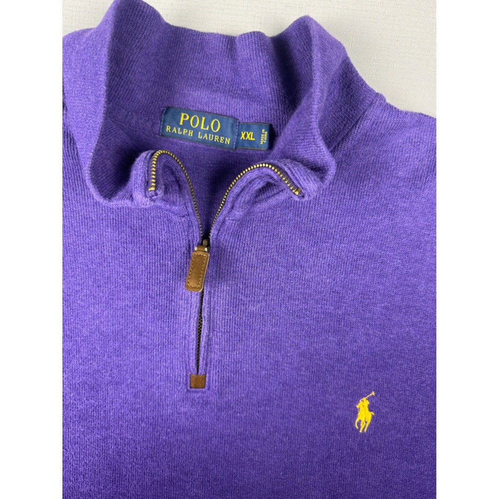 Polo Ralph Lauren Mens XXL Purple Cotton Quarter Zip Pullover Sweater Pony - Picture 6 of 9